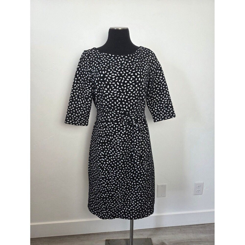 Ann Taylor Black White Polka Dot Midi Dress Belt Minimalist Contemporary Size 8